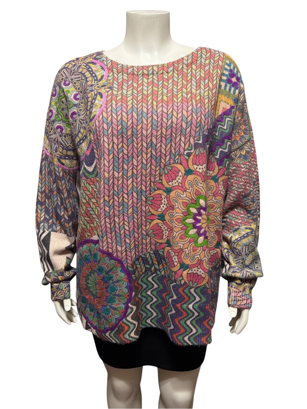 NWT John Mark Plus 2X  Fleur De Lis Multicolor Abstract Print Pullover Sweater